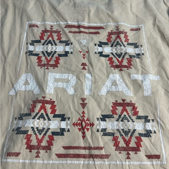 Ariat Western Short Sleeve T-Shirt Tee Small tan beige America casual cotton - Picture 11 of 11